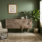 Hand Carved Wooden Sideboard – Walnut Finish