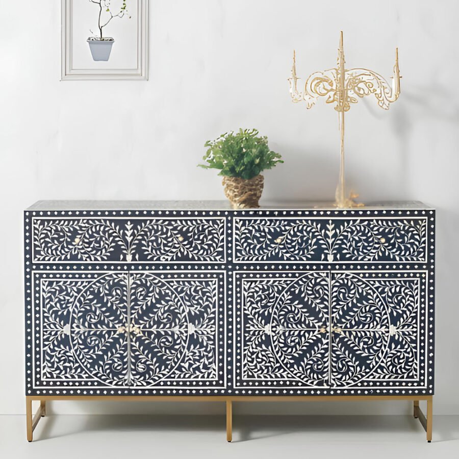 Mother Of Pearl Inlay Cabinet - Blue Floral