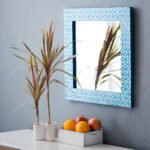 Bone Inlay Mirror - Honey Comb Pattern Blue