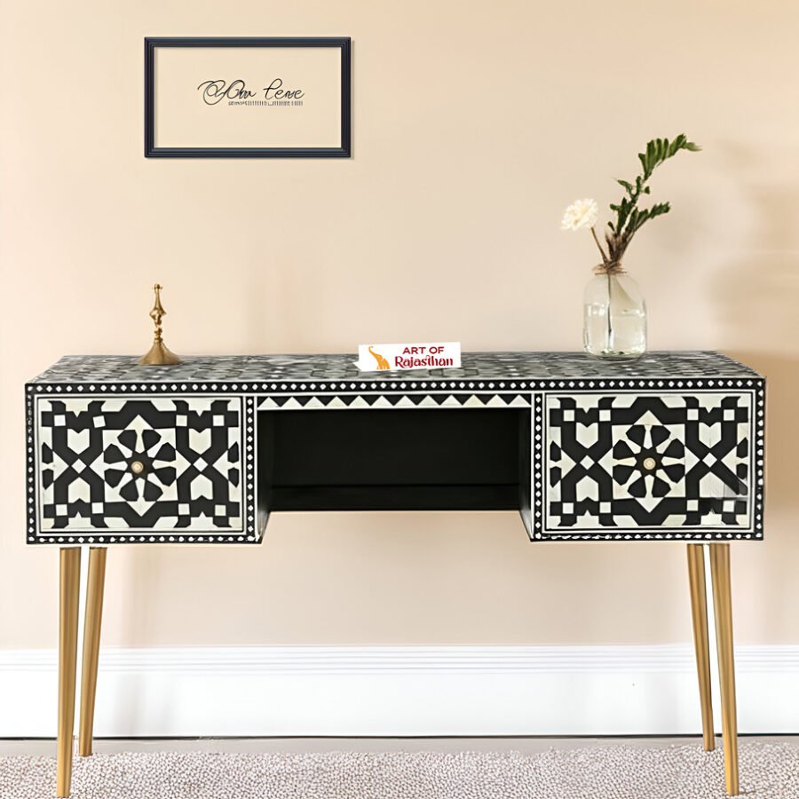 Bone Inlay Study Table/Desk - Moroccan Black