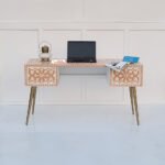 Bone Inlay Study Table/Desk - Moroccan Coral