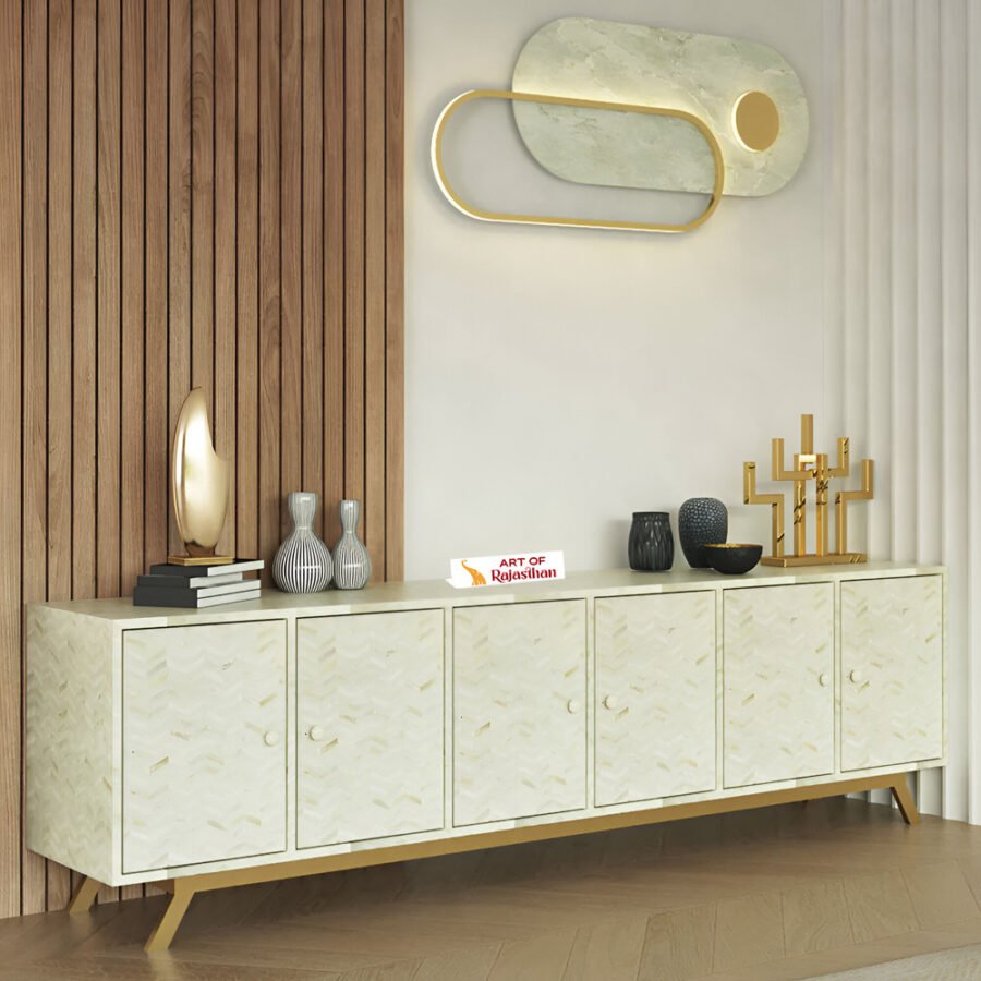 Elegant Bone Inlay Media Unit - Off White