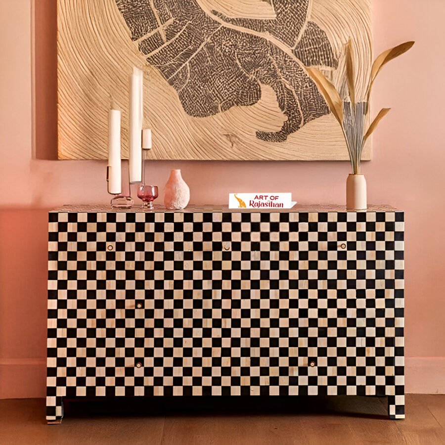 Bone Inlay Chest of 7 Drawers - Checkers Board