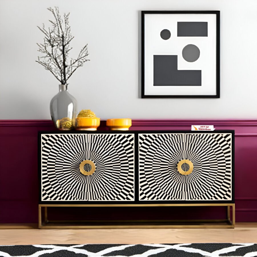 Bone Inlay Sideboard - Optical Black & White