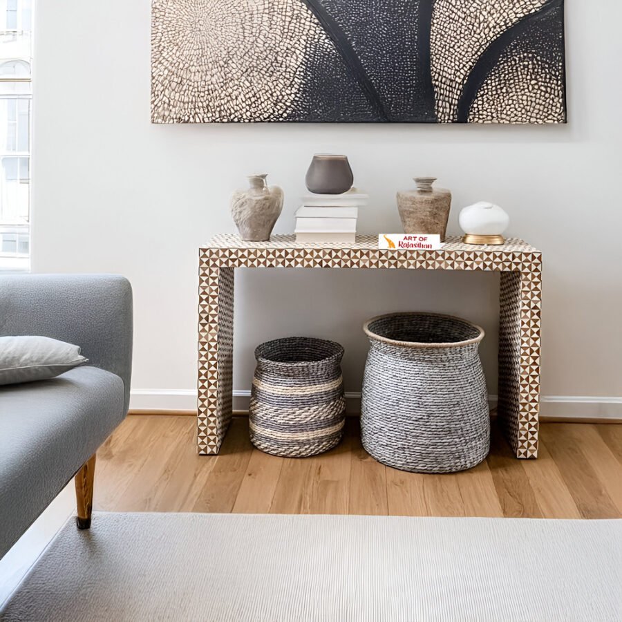Elegant Bone Inlay Console Table - Triangle Brown