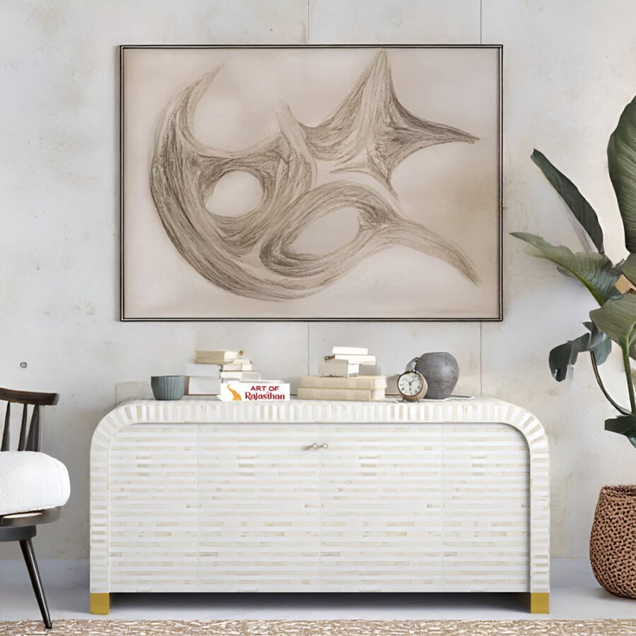Mother of Pearl Storage Cabinet - Curved Edge Off white
