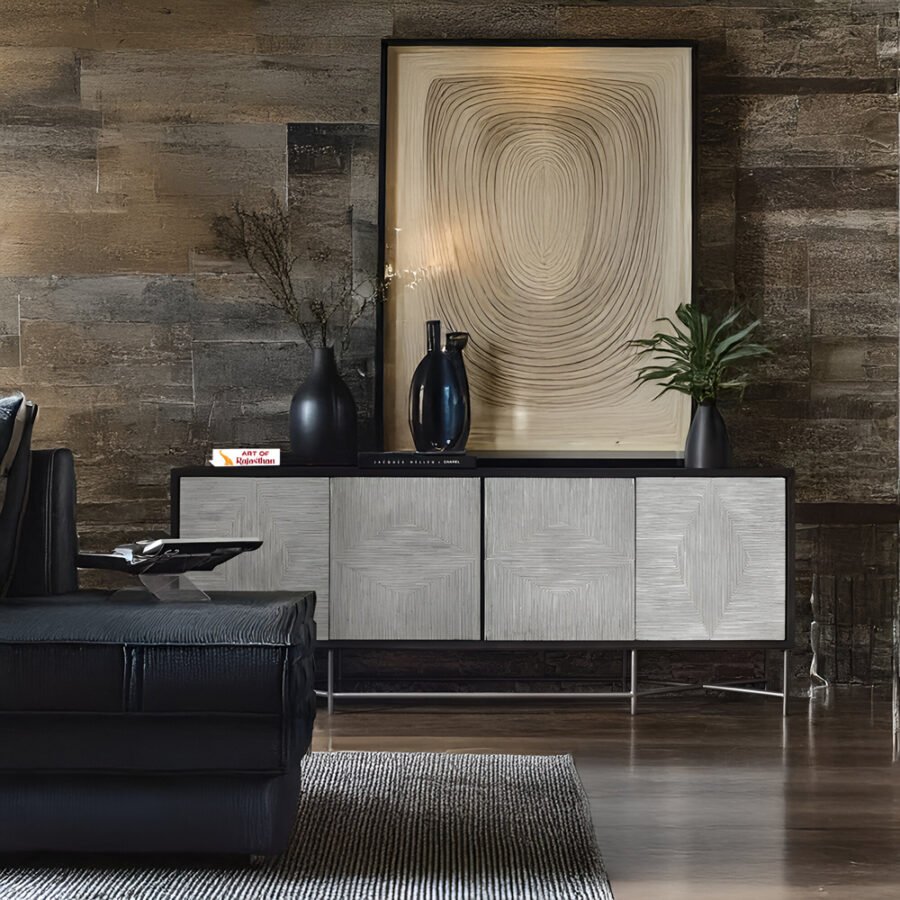Minimal Bone Inlay Sideboard - Radial Ripple