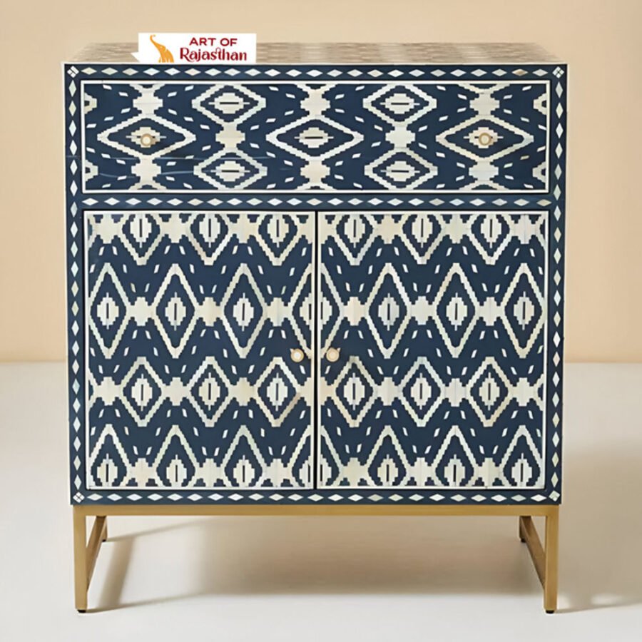 Bone Inlay Entryway Storage Cabinet - 2 Door and 1 Drawer Ikat