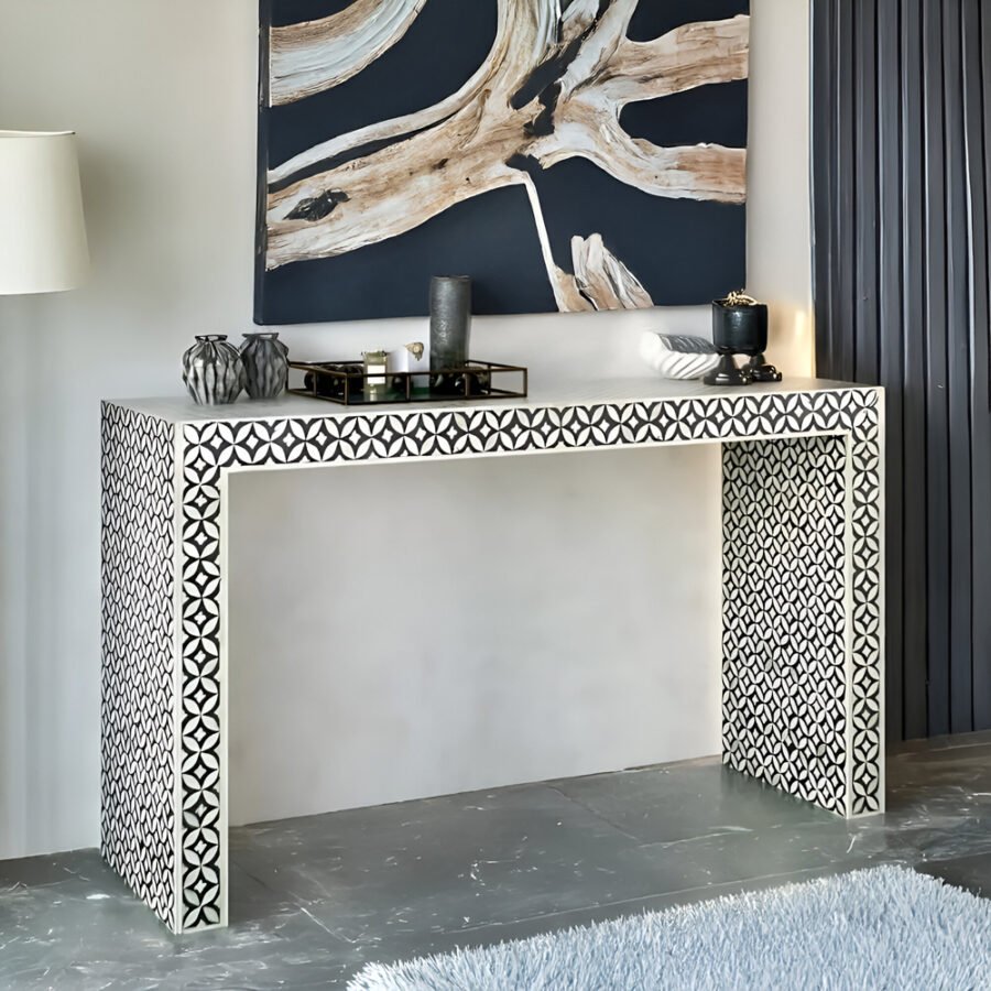 Mother of Pearl Inlay Console Table - Diamond Floral