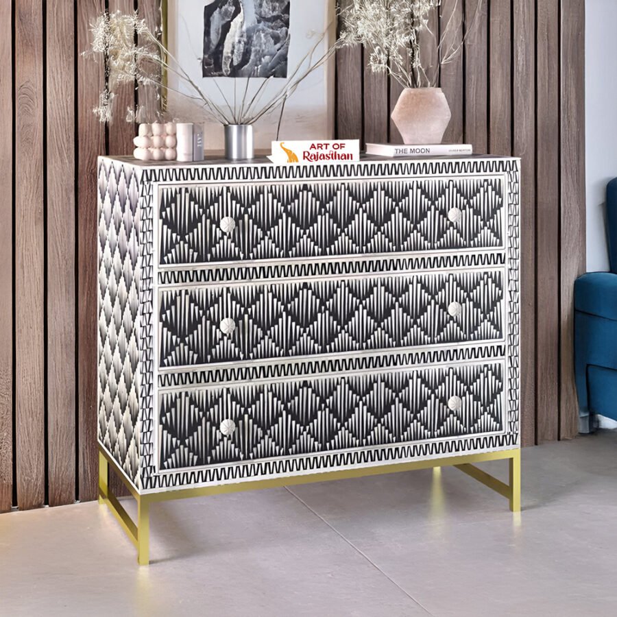 Bone Inlay Chest of 3 Drawers - Rain Drop