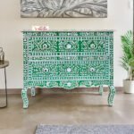 Mother of Pearl Inlay Chest of 2 Drawers - Green Floral