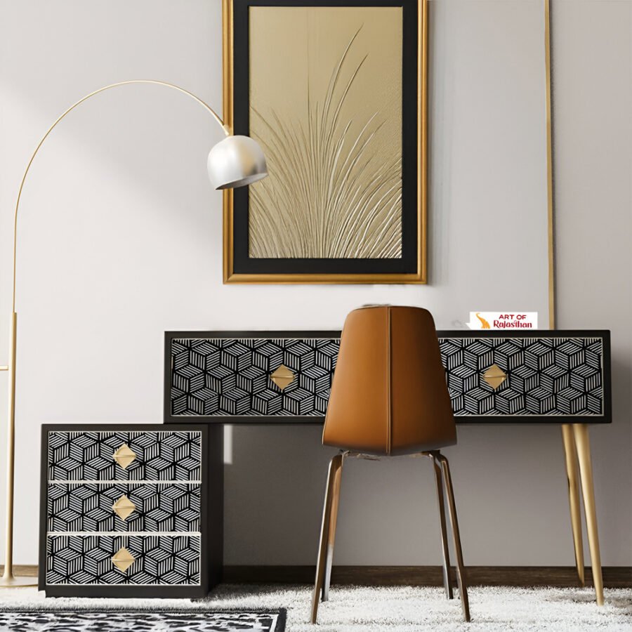 Bone Inlay Vanity Console Desk - Geometric Floral