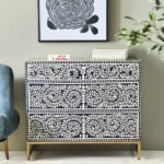 Bone Inlay Chest of 3 Drawers - Intricate Floral Pattern