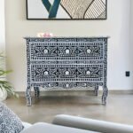 Mother of Pearl Inlay Chest of 2 Drawers - Floral Black & white