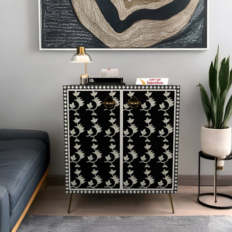 Bone Inlay Storage Cabinet - Overlay Floral
