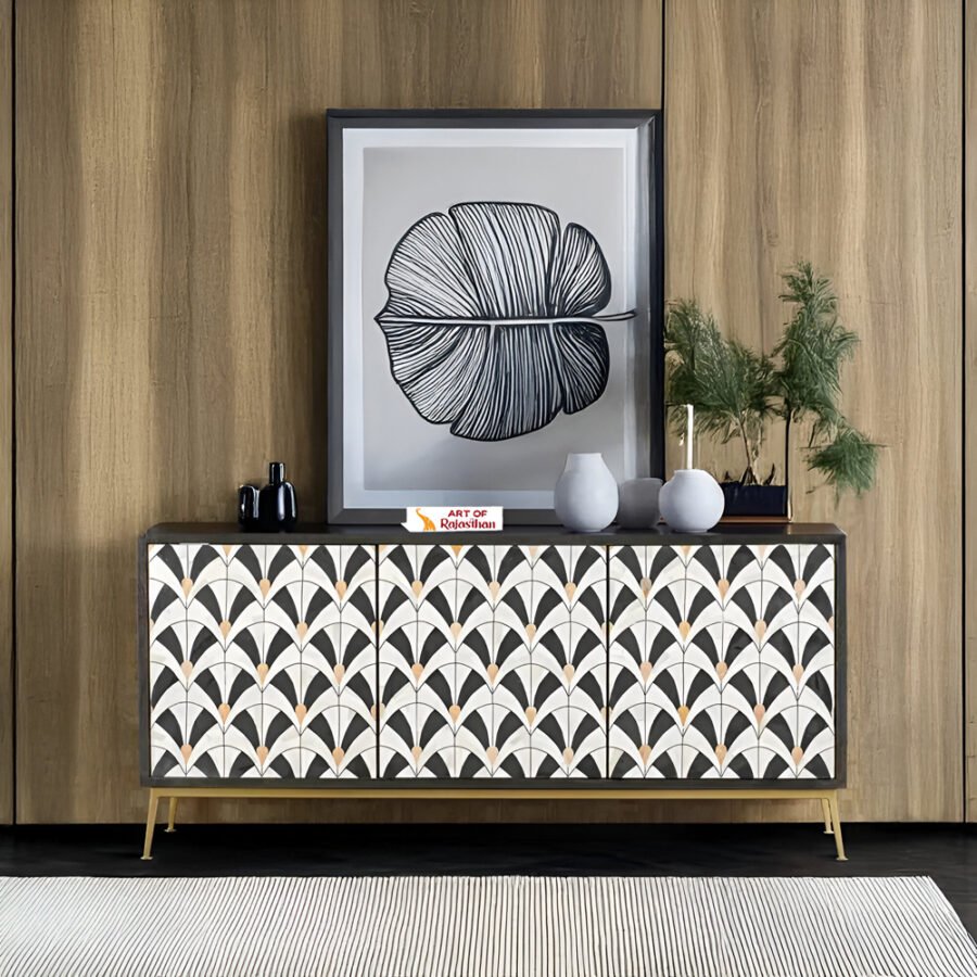 Bone Inlay Sideboard - Geometric leaf