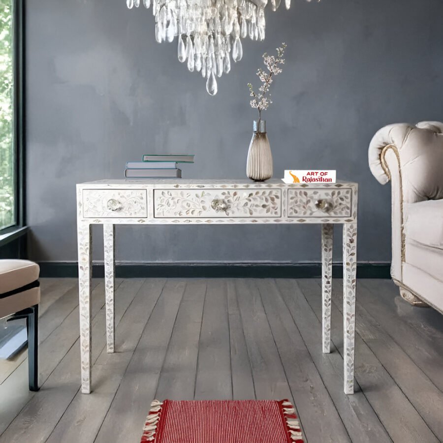 Mother of Pearl Floral Console Table - off White