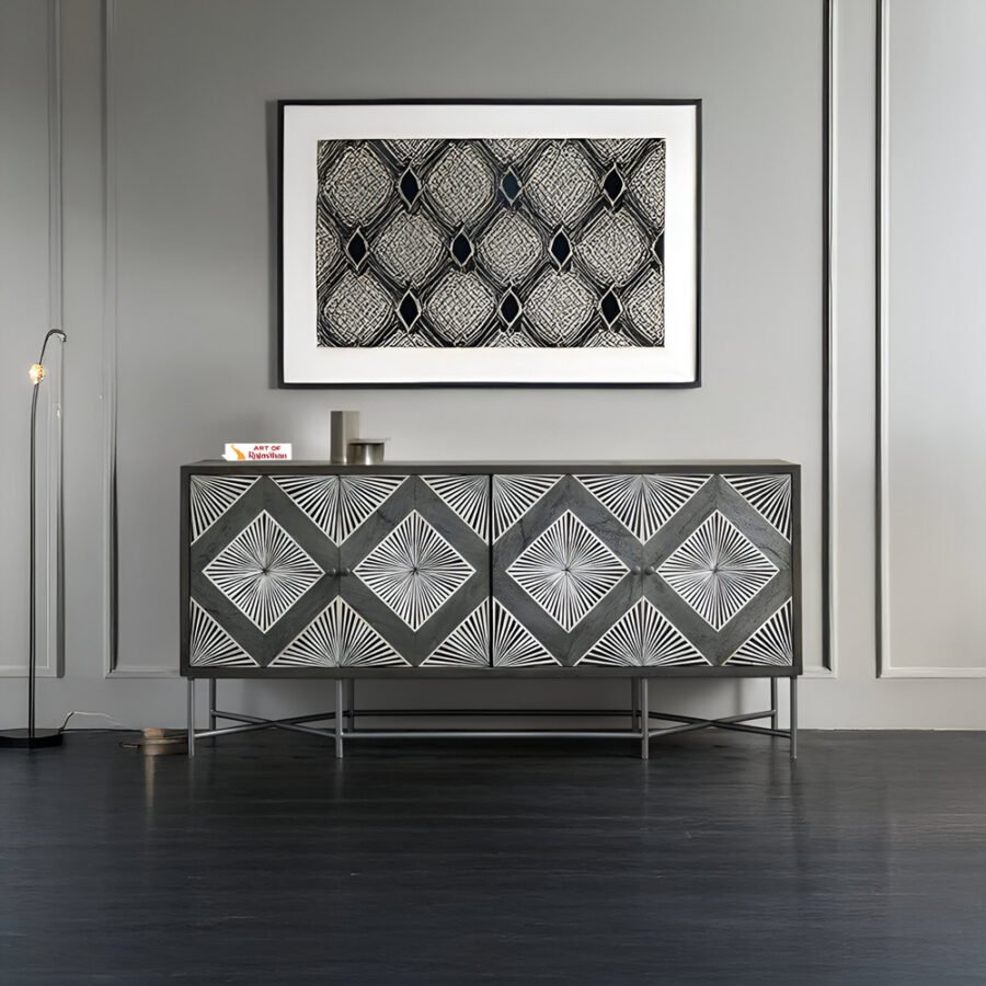 Modern Bone Inlay Sideboard - Diamond Starburst