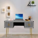 Bone Inlay Study Table/Desk - Waterfall Black & White
