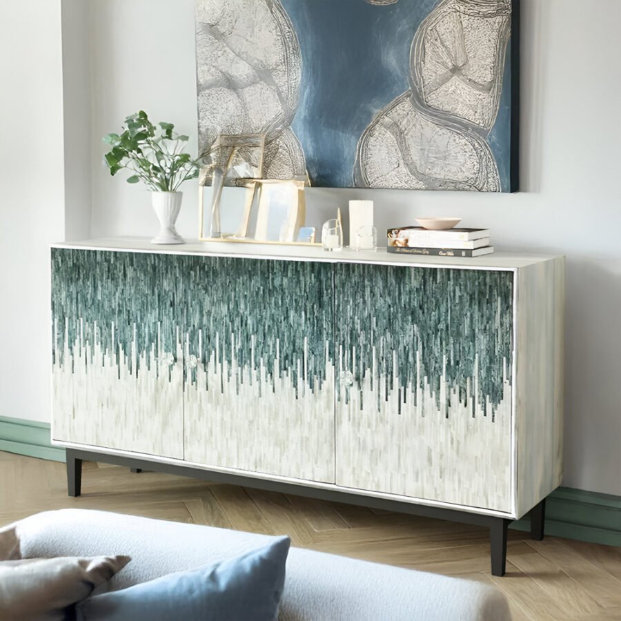 Modern Bone Inlay Sideboard - Green Abstract