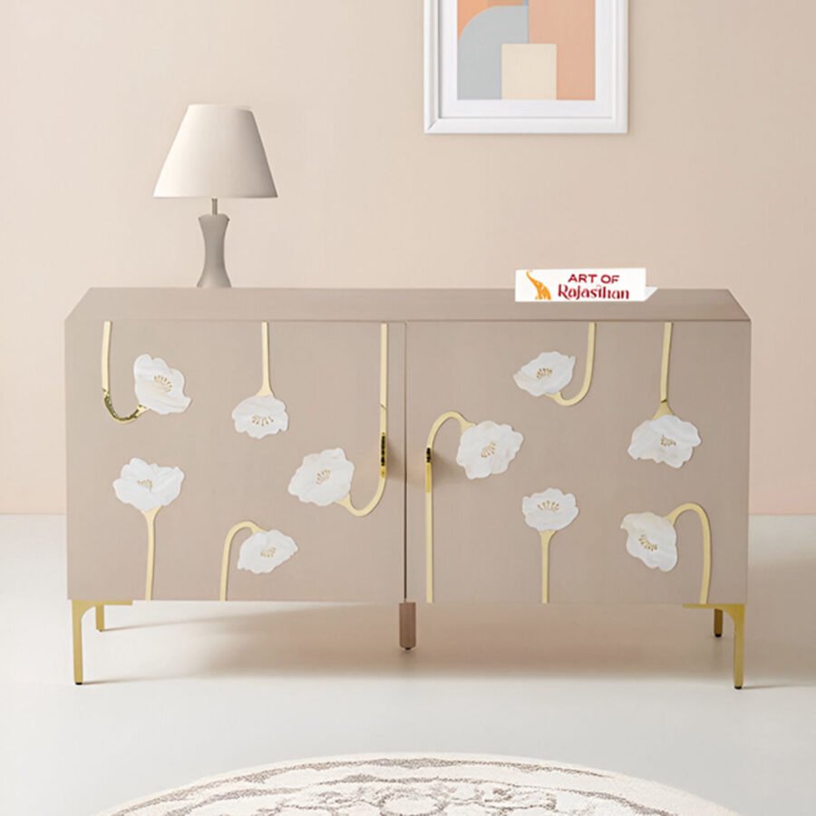 Modern Mother of Pearl Inlay Sideboard - Blush Bloom Floral