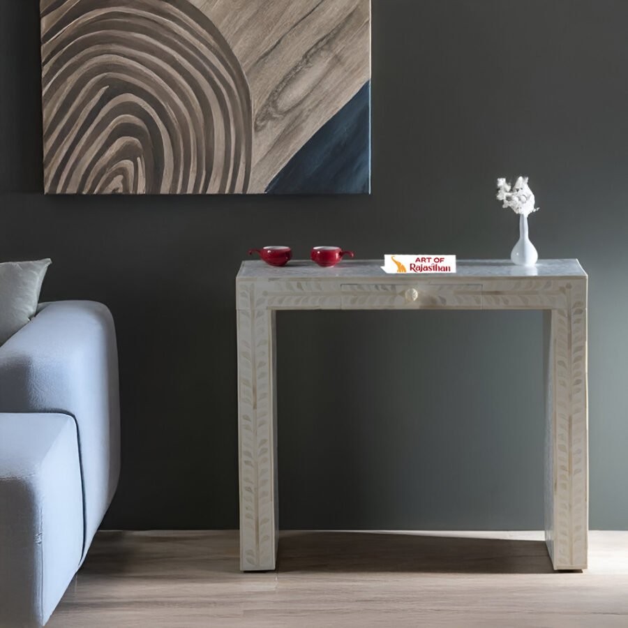 Mother of Pearl Inlay Floral Console - Off White