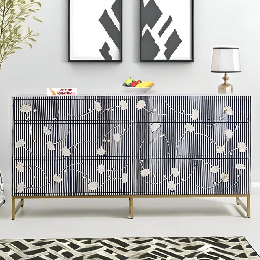 Bone Inlay Sideboard - Linear Blossom Floral