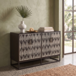 Bone Inlay Sideboard - Leaf Stripe Black & white
