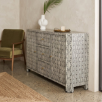 Bone Inlay 2 Door 3 Drawers Sideboard - Geometric stripe - Image 2