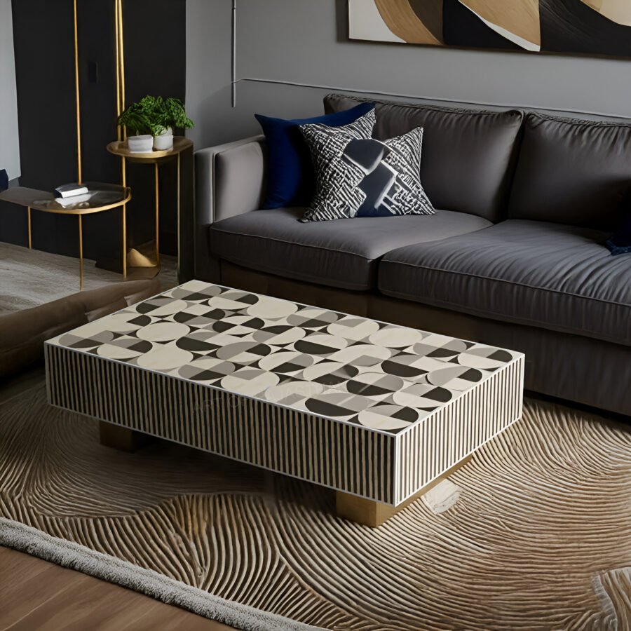 Bone Inlay Rectangular Coffee Table - Zephyr Swirl