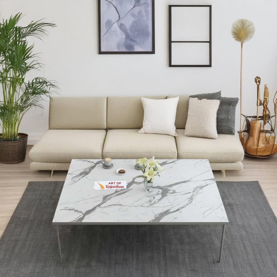 Lunar Gleam Marble Rectangular Coffee Table