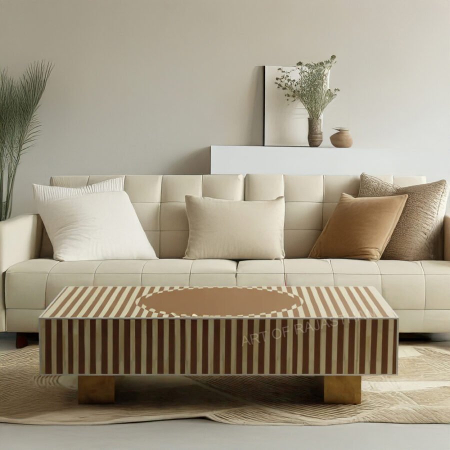 Bone Inlay Rectangular Coffee Table - Striped