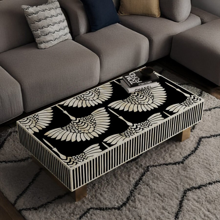 Bone Inlay Rectangular Coffee Table - Swan