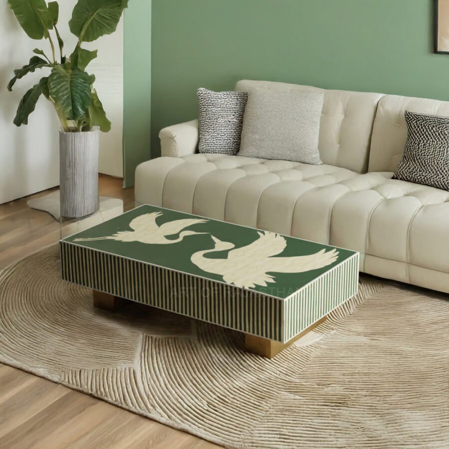 Bone Inlay Rectangular Coffee Table - Birds Wing