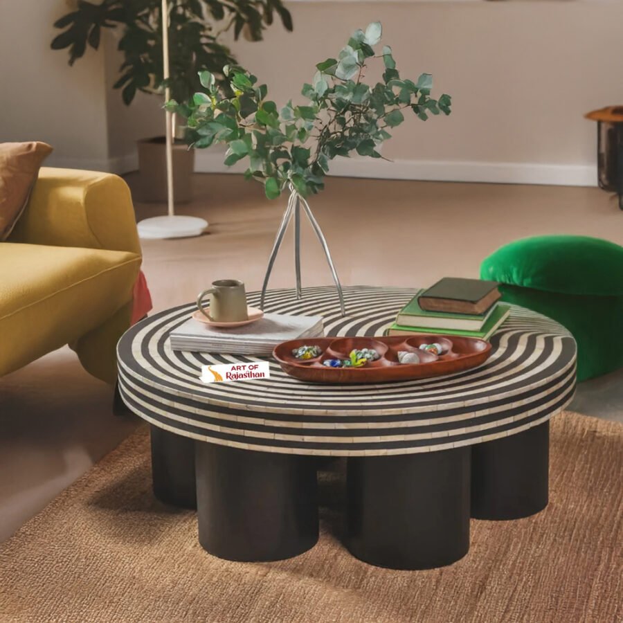 Bone Inlay Round Coffee Table - Swirl