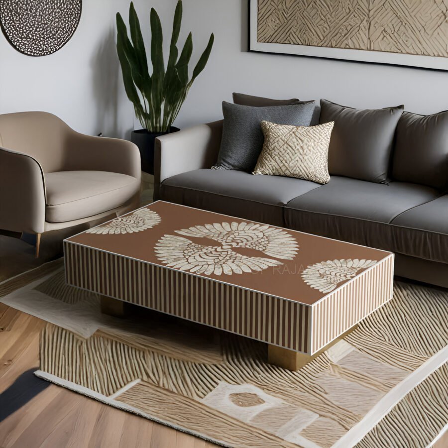 Mother Of Pearl Inlay Rectangular Coffee Table - Swan