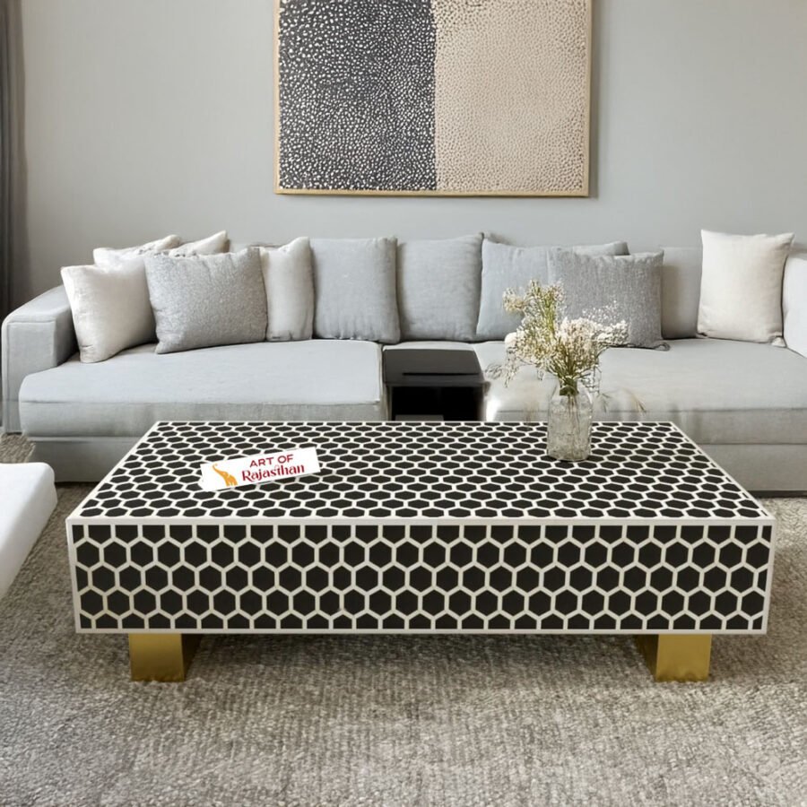 Bone Inlay Rectangular Coffee Table - Honeycomb