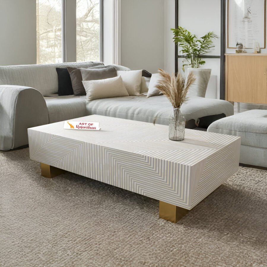 Bone Inlay Rectangular Coffee Table - Herringbone Texture