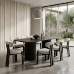 Solid Wood Rectangular Dining Table Set with 8 Chairs – Modern Black Finish Wooden Dining Room Furniture (Available in 6, 8 & 10 Seater Options)