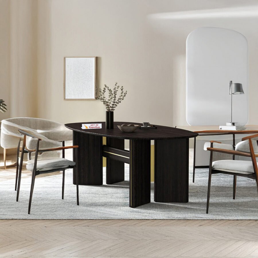 Go Esprit Meuble Acacia Wooden Rounded Rectangular Dining Table
