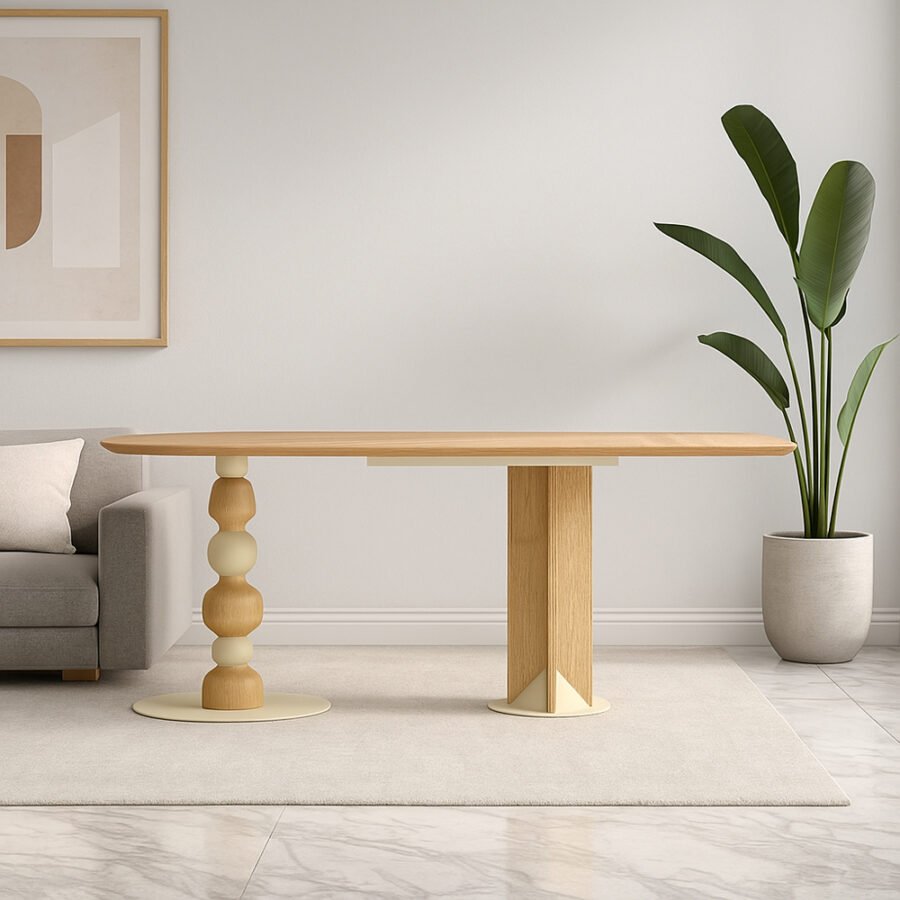 Roche Bobois White Ash Wooden Rounded Rectangular Dining Table