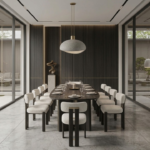 Solid Acacia Wood Rectangular Dining Table with 10 Bouclé Fabric Chairs – Modern Dining Room Set (8 & 10 Seater Options) - Image 2