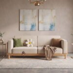 Malabar 3-Seater Mango Wood Velvet Upholstered Sofa with Rattan Cane Backrest
