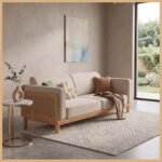 Malabar 3-Seater Mango Wood Velvet Upholstered Sofa with Rattan Cane Backrest - Image 2