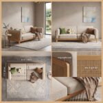 Malabar 3-Seater Mango Wood Velvet Upholstered Sofa with Rattan Cane Backrest - Image 9