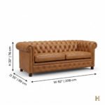 Windsor Chesterfield Tufted 3-Seater Leather Sofa - Honey Brown - Image 4