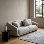 Velissa Looped Yarn Fabric Upholstered Beige Curved 4-Seater Sofa