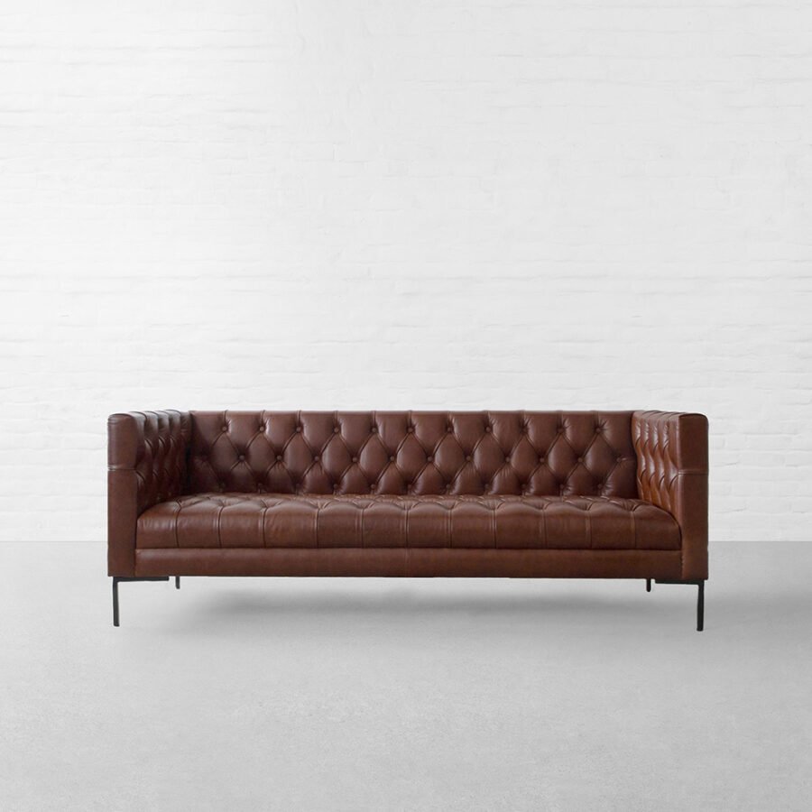 Windsor Chesterfield Tufted Genuine Leather 3-Seater Sofa