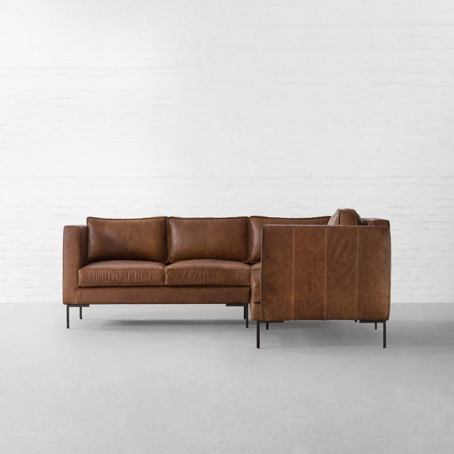 Minimalist Leather L-Shaped Sectional Sofa - Soft Cushion & Track Arms