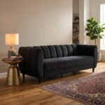 Valencia Black Fabric Upholstered Sofa – 3-Seater